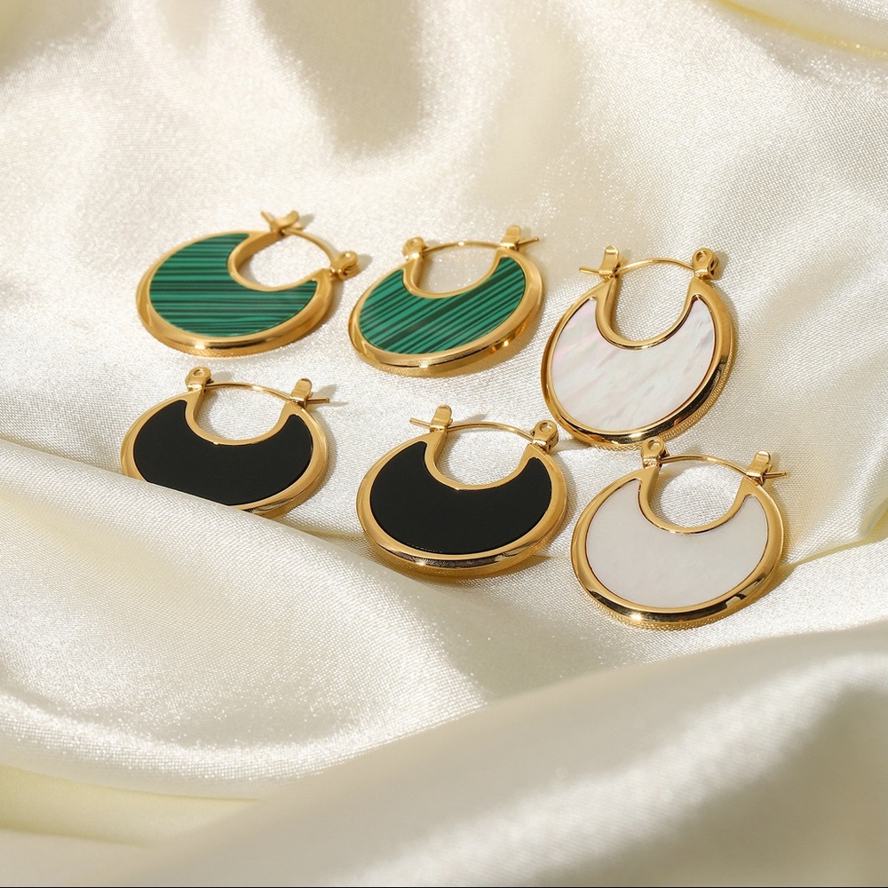 Stainless Steel Retro Moon Malachite Earrings - Picture 8 of 10